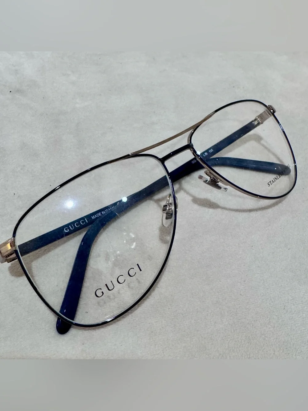 Gucci GG4218 Aviator Eyeglasses Frames Navy Gold Stainless Steel Made Italy